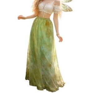 Robin Kaplan Midi Skirt Size 2 Green Silk Hand Dyed Boho Ethereal Fairy Boho